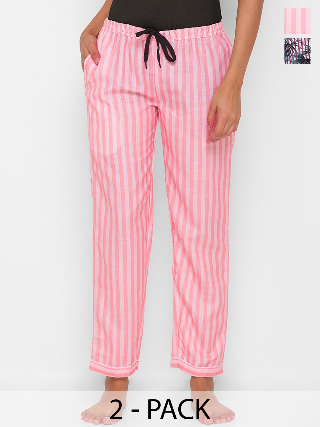 

NOIRA Pack Of 2 Printed Mid-Rise Lounge Pants, Pink