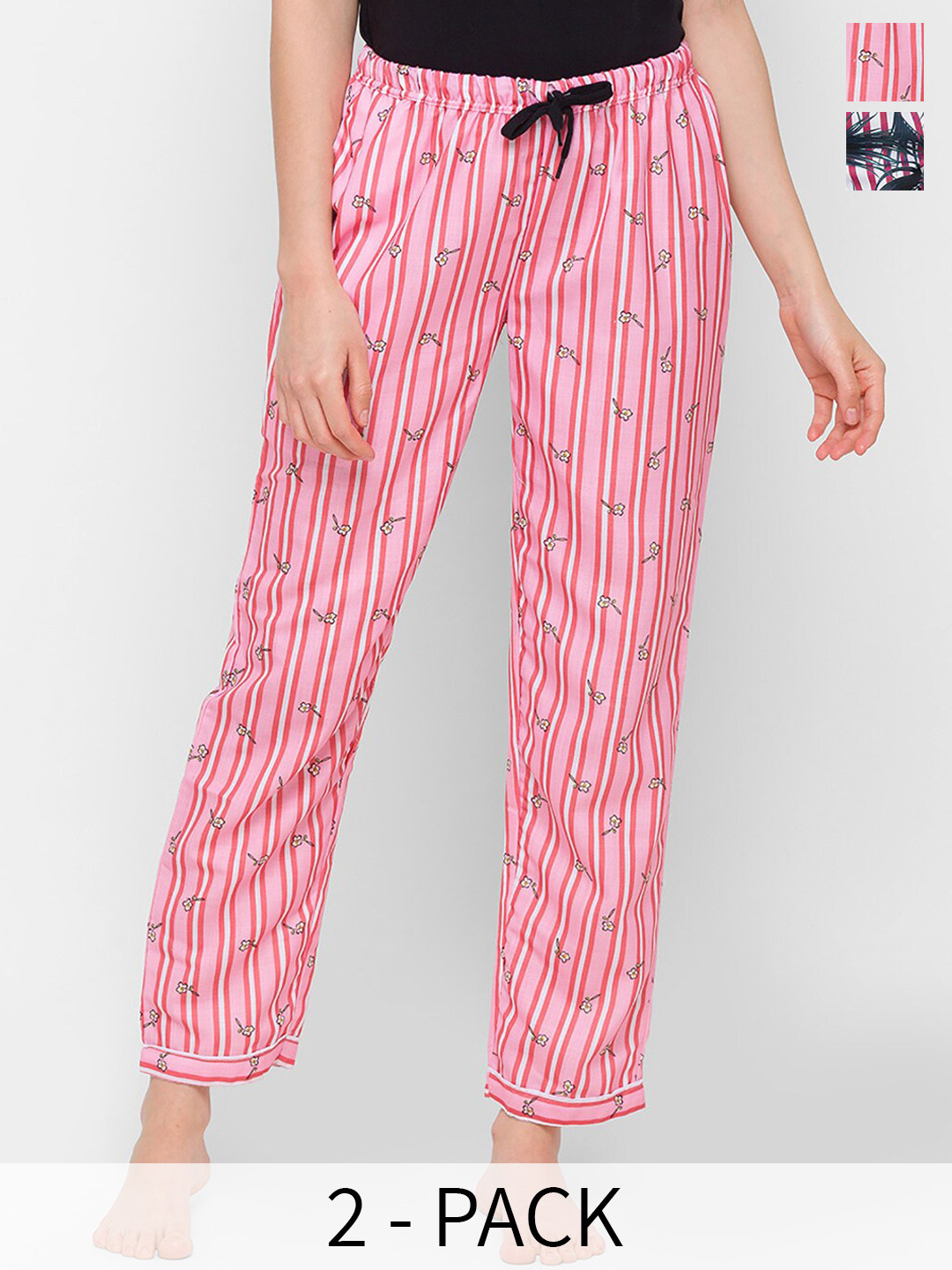 

NOIRA Pack Of 2 Printed Mid-Rise Lounge Pants, Pink