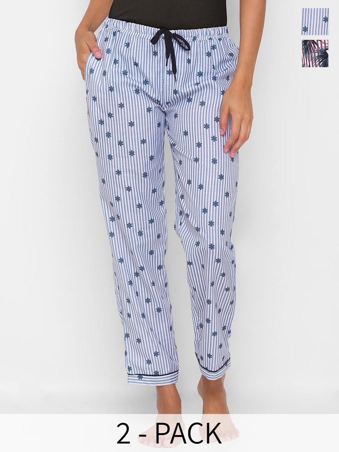 

NOIRA Pack Of 2 Printed Mid-Rise Lounge Pants, Blue