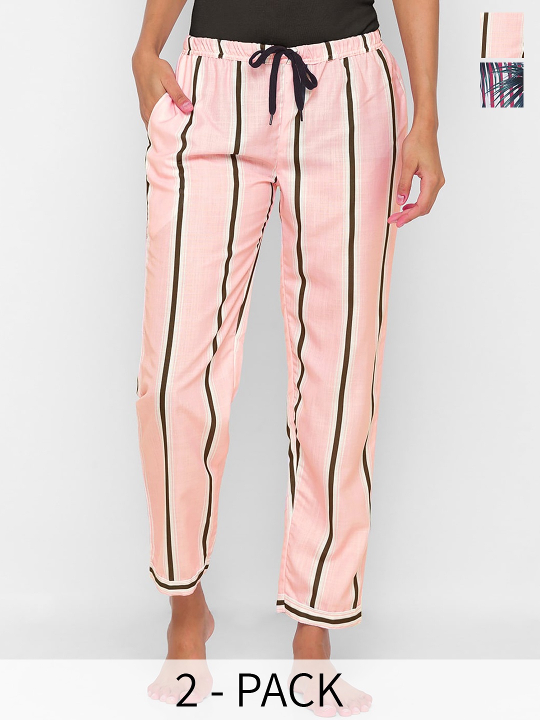 

NOIRA Pack Of 2 Printed Mid-Rise Lounge Pants, Pink