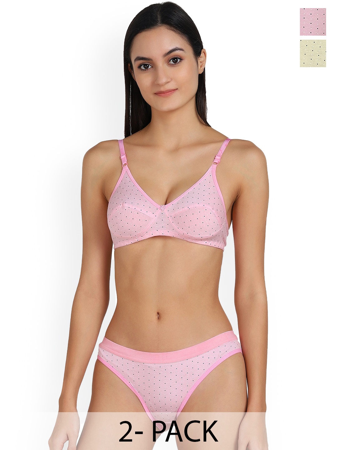 

In-Curve Pack Of 2 Printed Breathable Cotton Lingerie Sets, Pink
