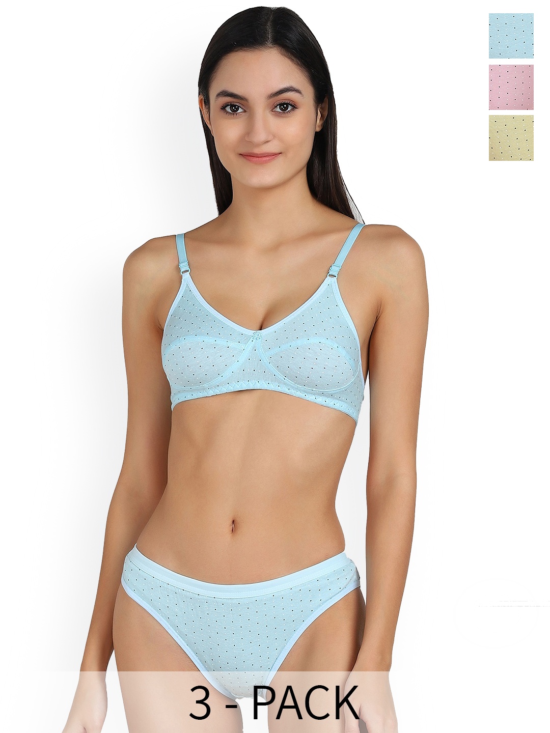 

In-Curve Pack Of 3 Printed Cotton Lingerie Set, Pink