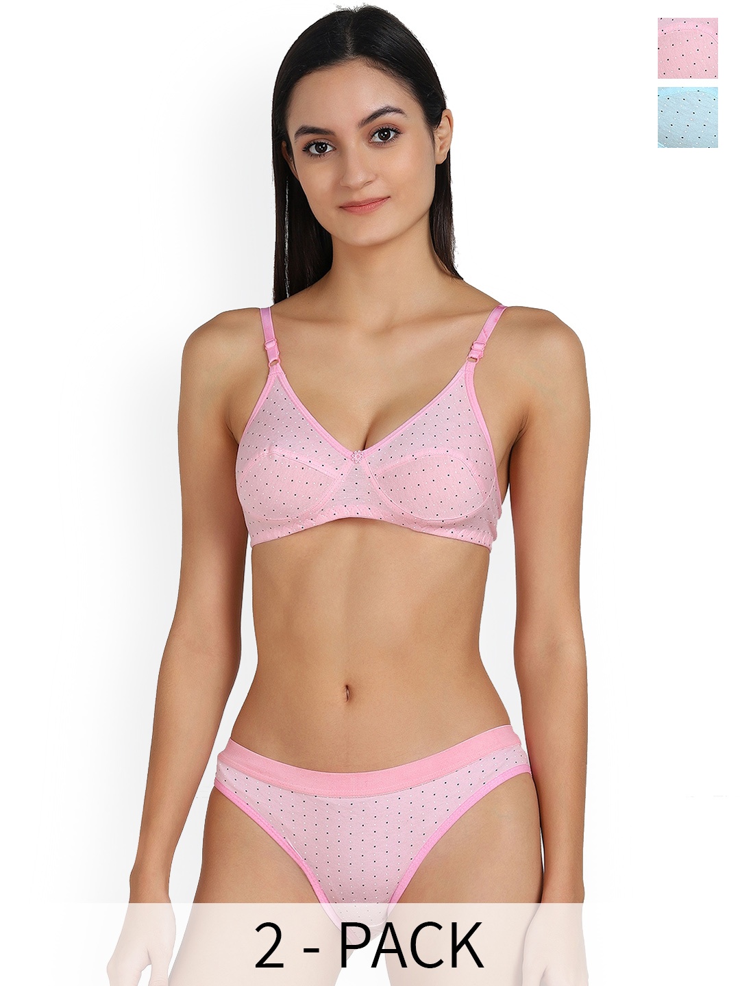 

In-Curve Pack Of 2 Printed Breathable Cotton Lingerie Sets, Pink