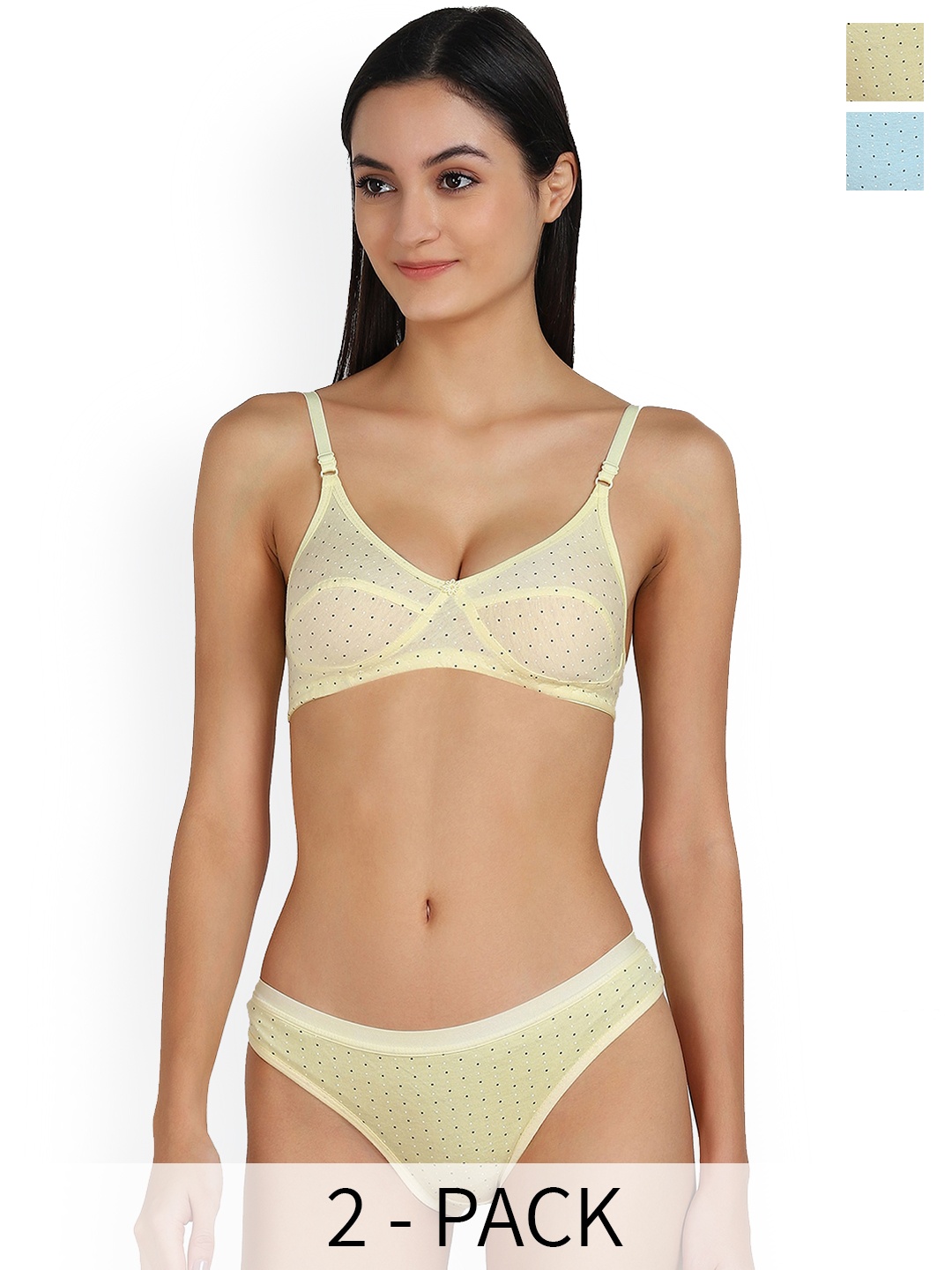 

In-Curve Pack Of 2 Printed Cotton Lingerie Set, Blue