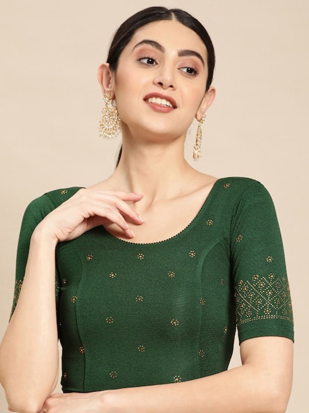 

PATLIPALLU Embellished Stretchable Velvet Saree Blouse, Green