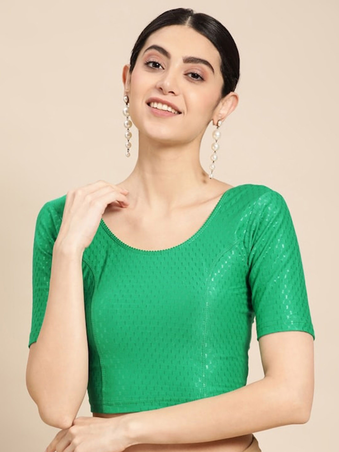 

PATLIPALLU Woven-designed Plen Stretchable Saree Blouse, Green