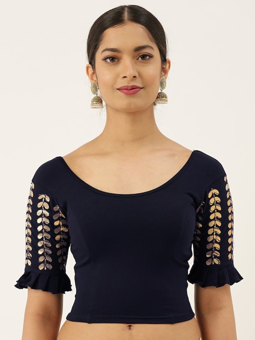 

PATLIPALLU Gotta Patti Worked Cotton Stretchable Saree Blouse, Navy blue