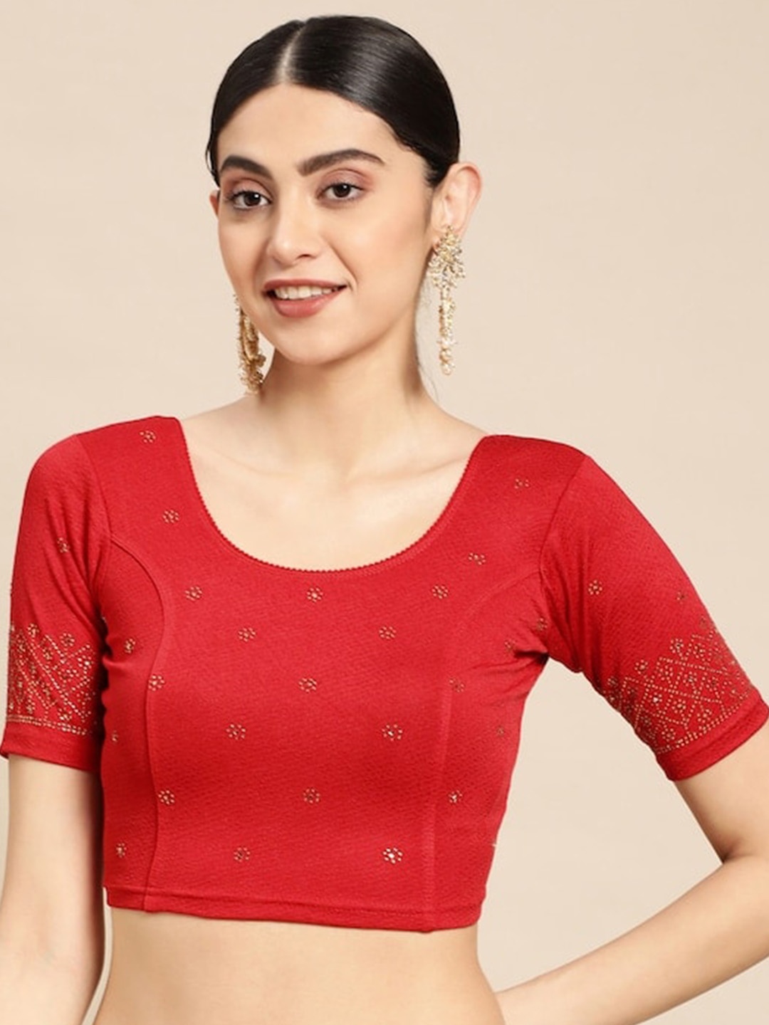 

PATLIPALLU Embellished Saree Blouse, Red