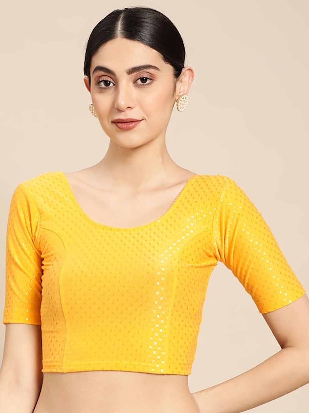 

PATLIPALLU Woven Design Cotton Saree Blouse, Yellow