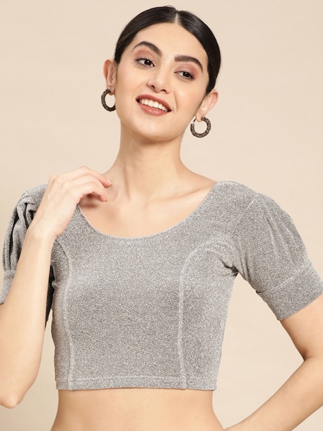 

PATLIPALLU Round Neck Saree Blouse, Silver