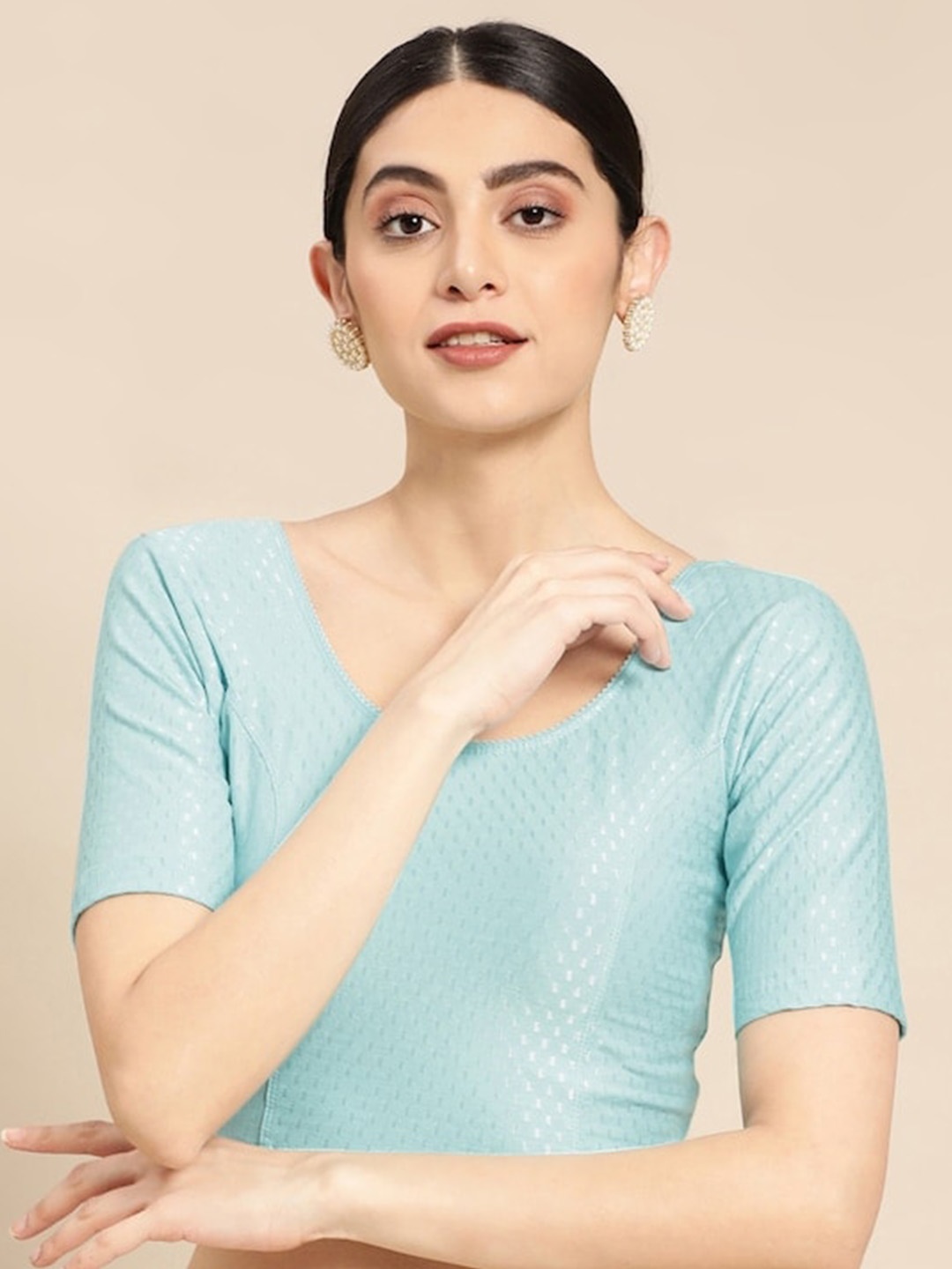 

PATLIPALLU Woven Design Cotton Saree Blouse, Blue