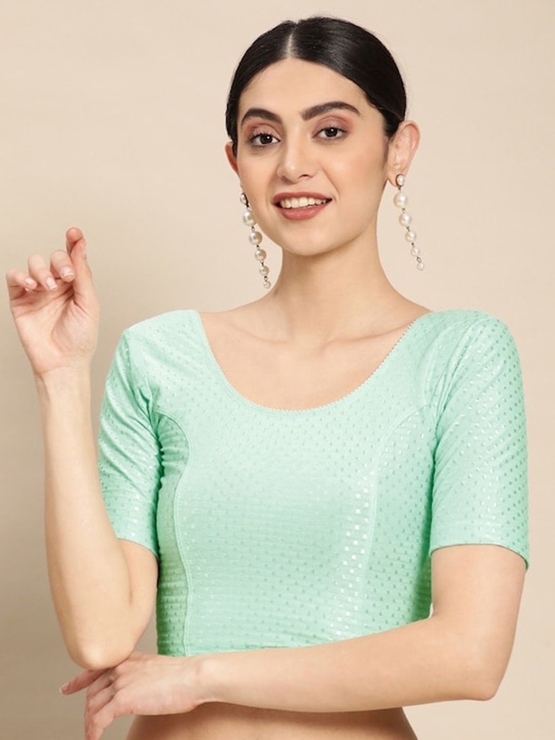 

PATLIPALLU Self Design Stretchable Cotton Saree Blouse, Green