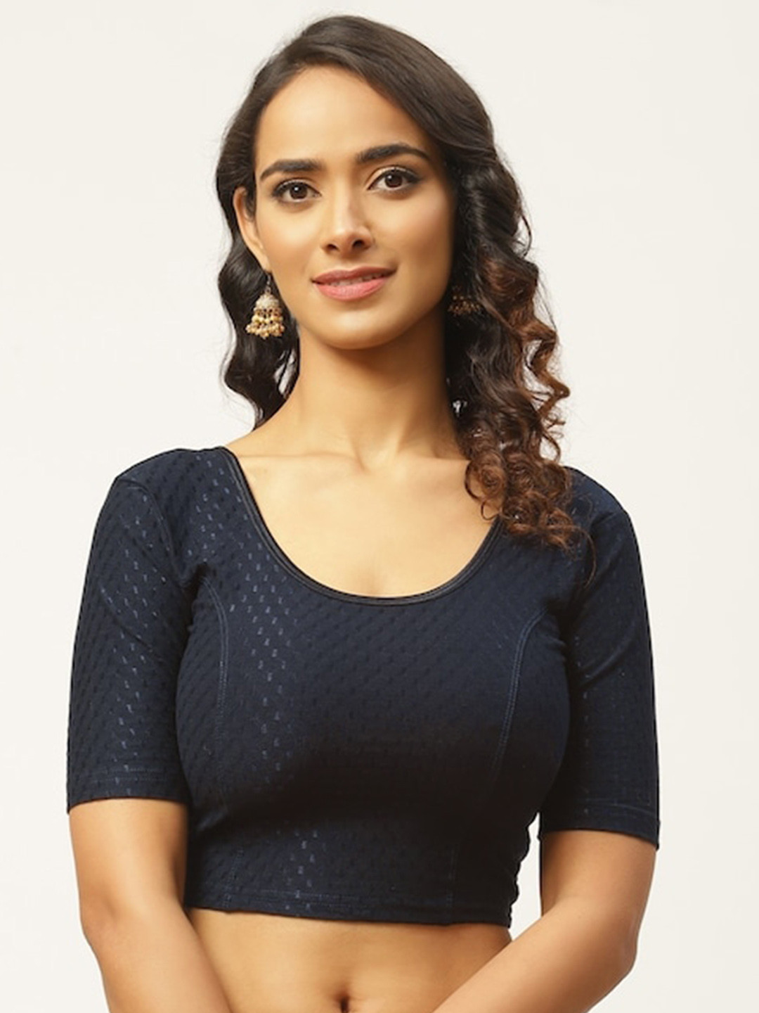 

PATLIPALLU Woven Design Cotton Saree Blouse, Navy blue