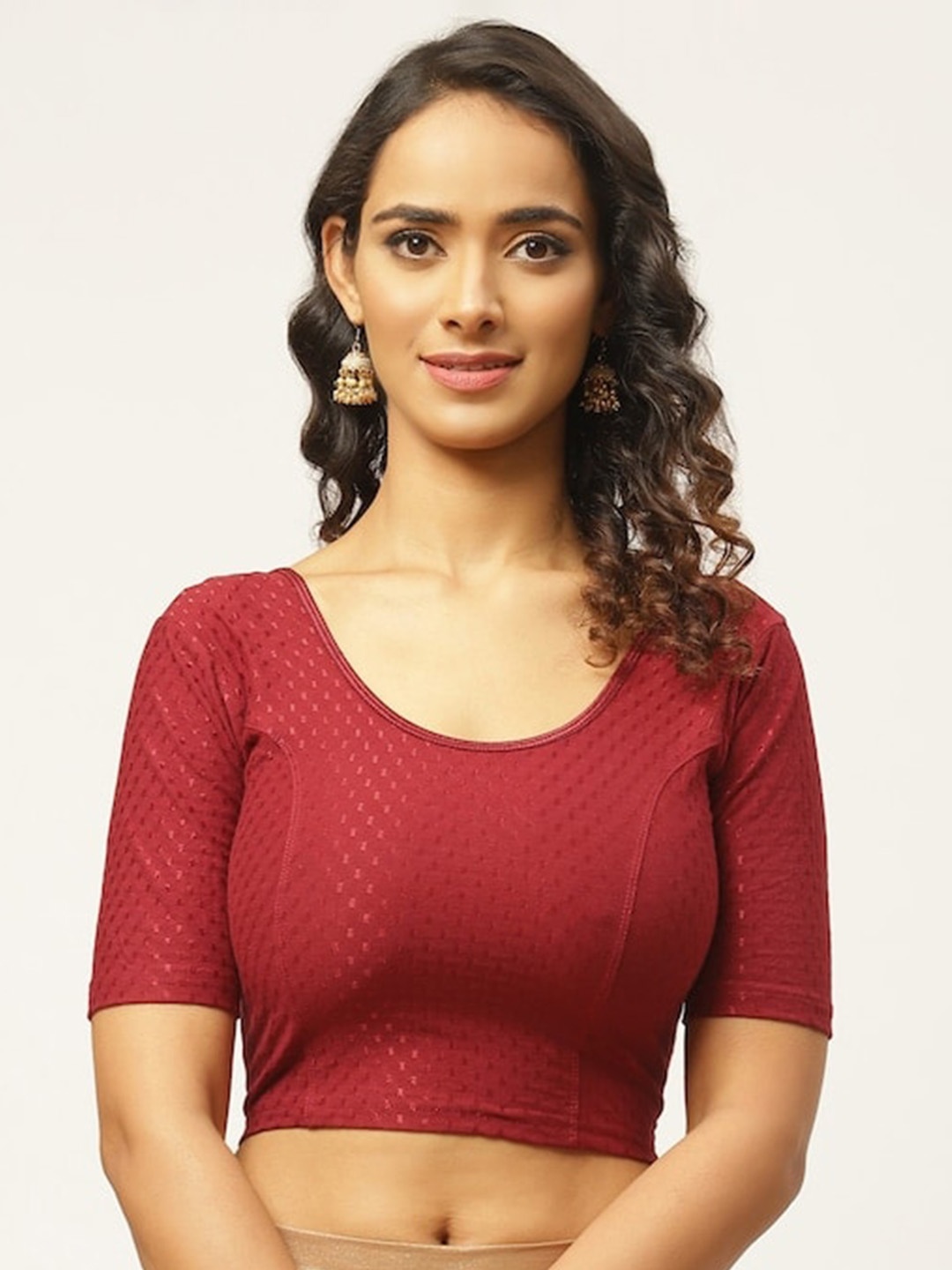 

PATLIPALLU Woven Design Cotton Saree Blouse, Maroon