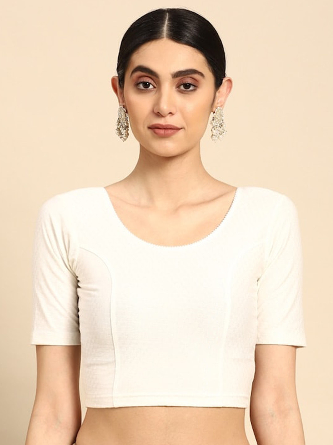 

PATLIPALLU Woven Design Cotton Saree Blouse, White