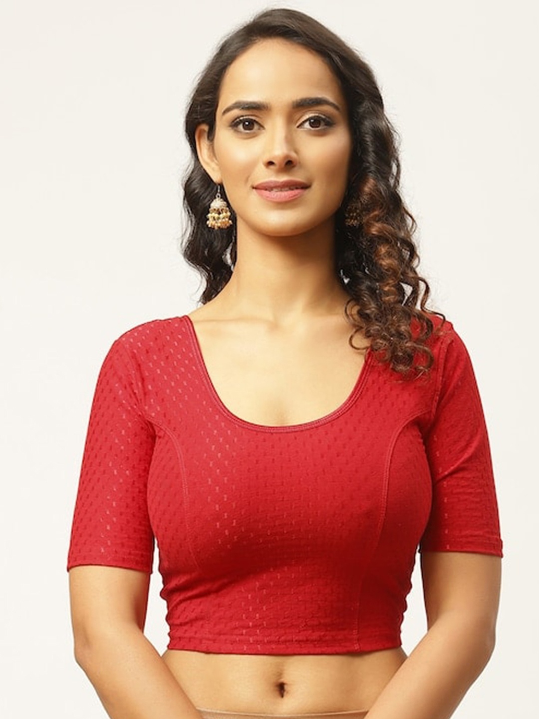 

PATLIPALLU Woven Design Cotton Saree Blouse, Red