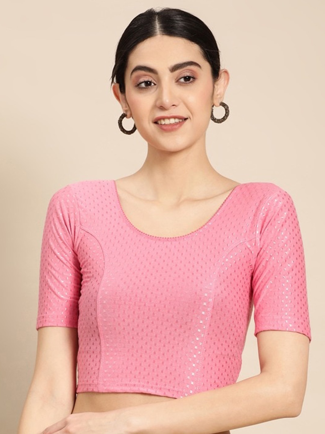 

PATLIPALLU Woven Design Cotton Saree Blouse, Pink