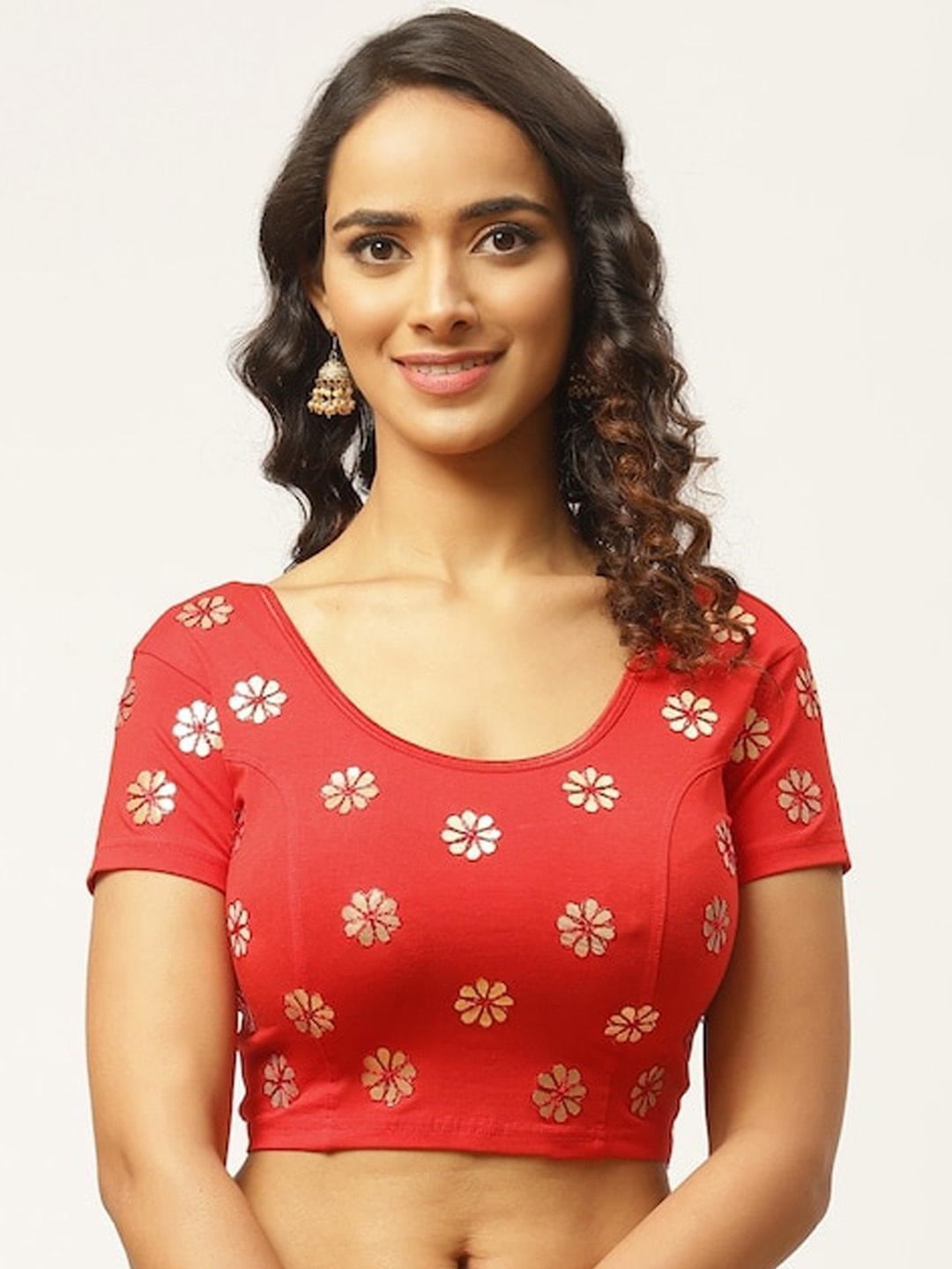 

PATLIPALLU Gotta Patti Designed Cotton Stretchable Saree Blouse, Red