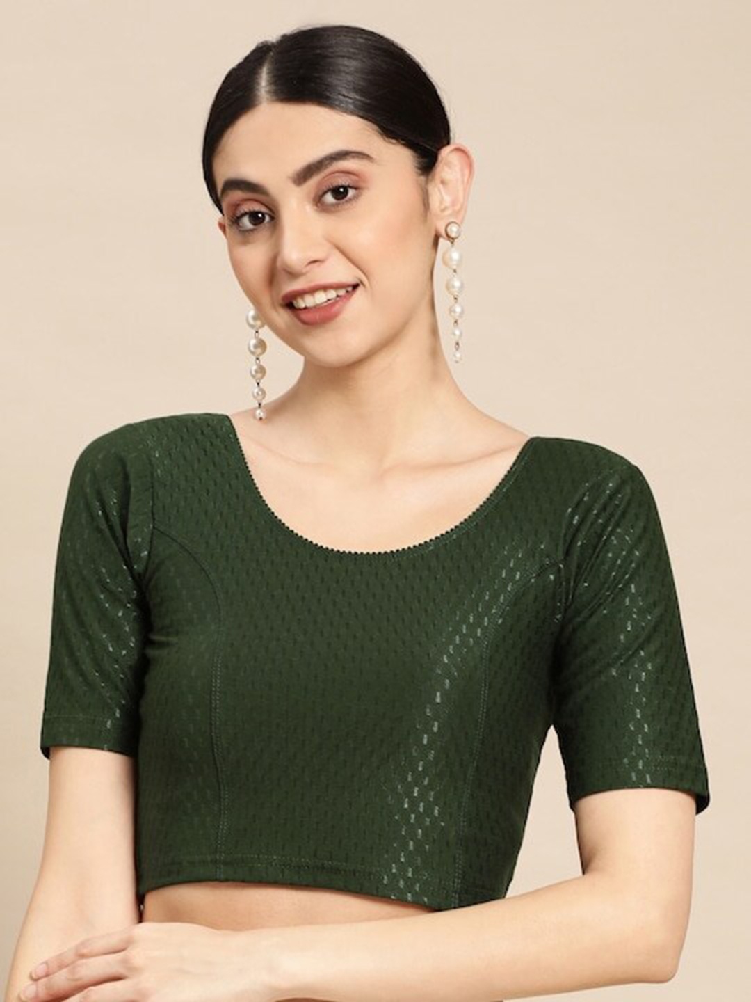 

PATLIPALLU Woven Design Cotton Stretchable Saree Blouse, Green