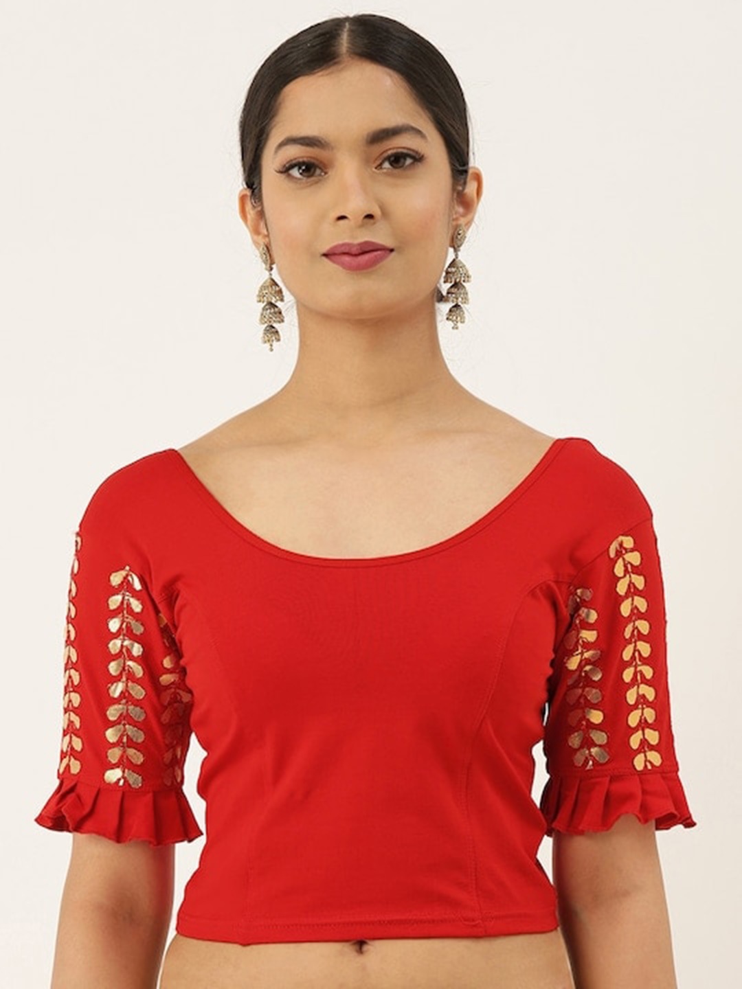 

PATLIPALLU Stretchable Gotta Patti Worked Cotton Saree Blouse, Red