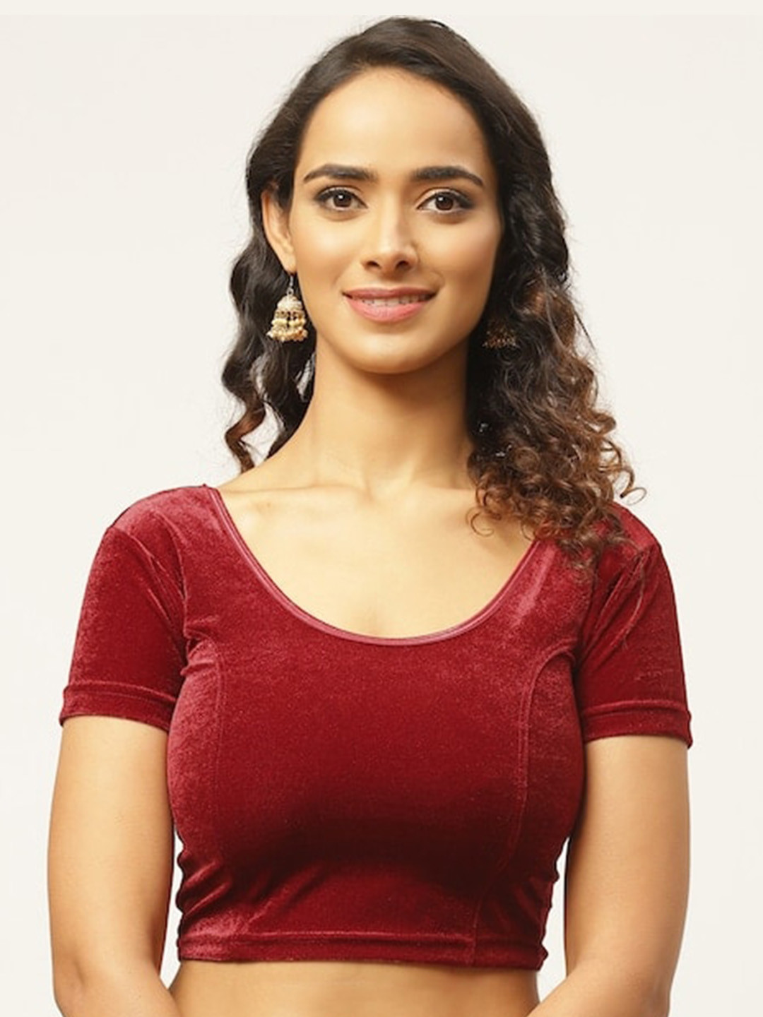 

PATLIPALLU U-Neck Velvet Stretchable Blouse, Maroon