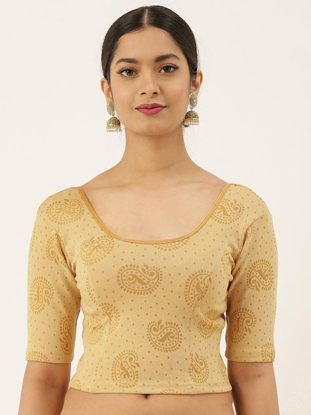 

PATLIPALLU Printed Cotton Saree Blouse, Gold