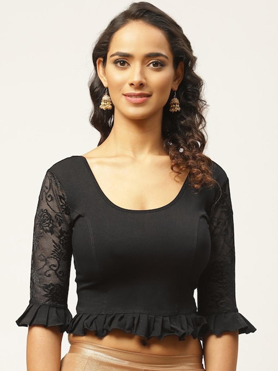 

PATLIPALLU Stretchable Cotton Saree Blouse, Black