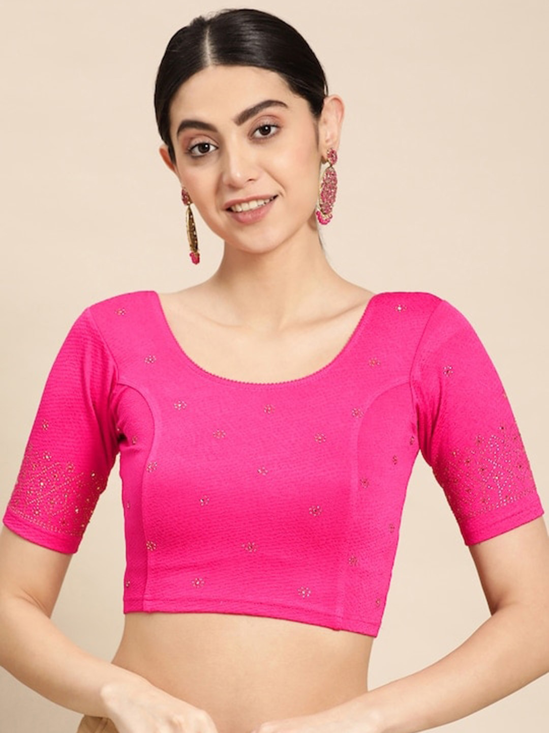 

PATLIPALLU Embellished Stretchable Saree Blouse, Pink
