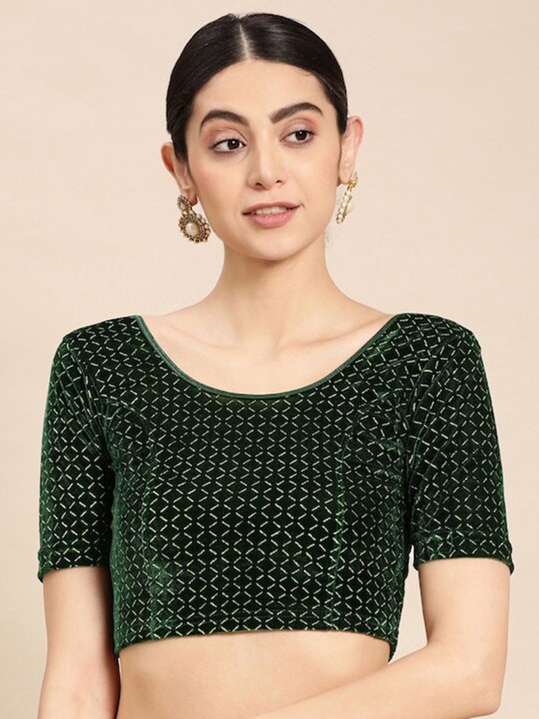 

PATLIPALLU Embellished Velvet Stretchable Saree Blouse, Green