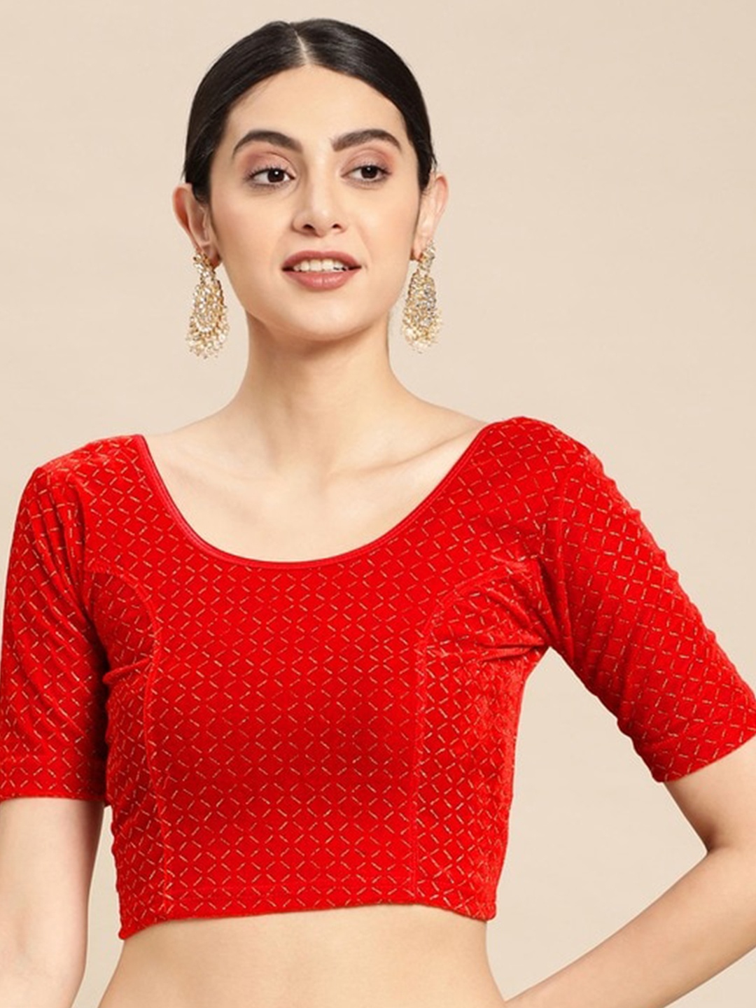 

PATLIPALLU Embellished Stretchable Velvet Saree Blouse, Red