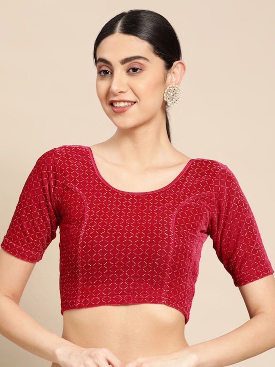 

PATLIPALLU Embellished Velvet Stretchable Saree Blouse, Pink
