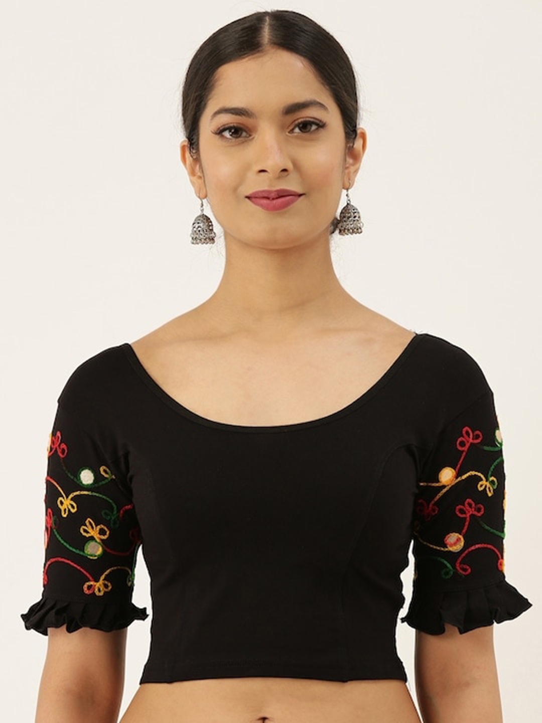 

PATLIPALLU Stretchable Gotta Patti Worked Cotton Saree Blouse, Black