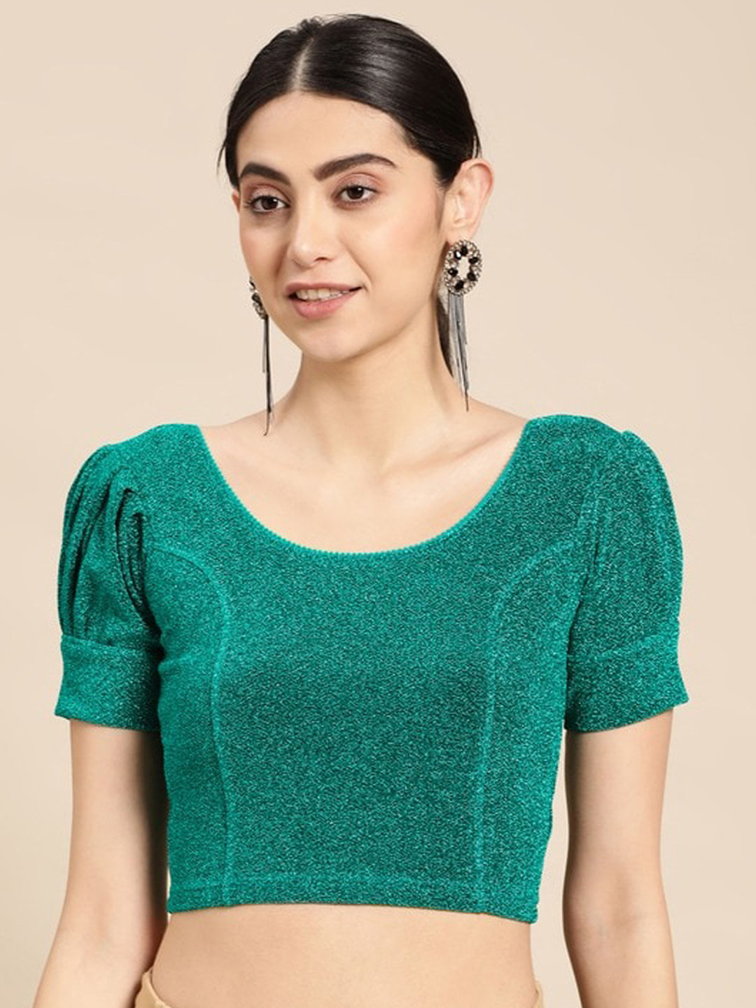 

PATLIPALLU Puff Sleeves Stretchable Saree Blouse, Teal