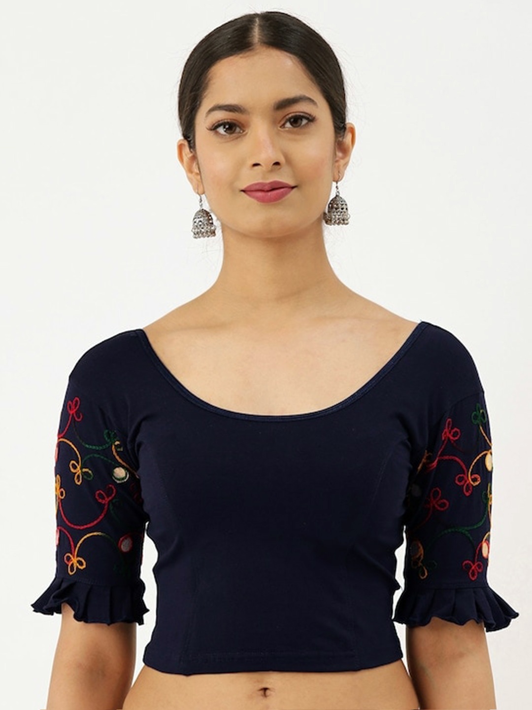 

PATLIPALLU Stretchable Ari Worked Cotton Saree Blouse, Navy blue