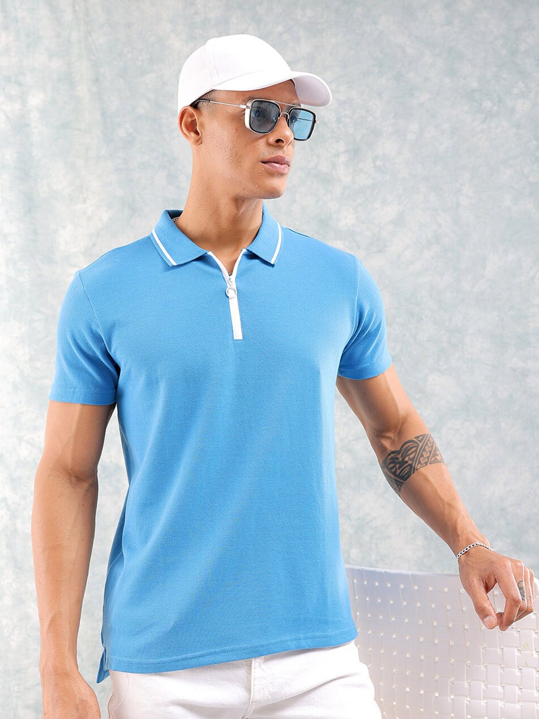 

The Indian Garage Co Polo Collar Slim Fit T-shirt, Blue