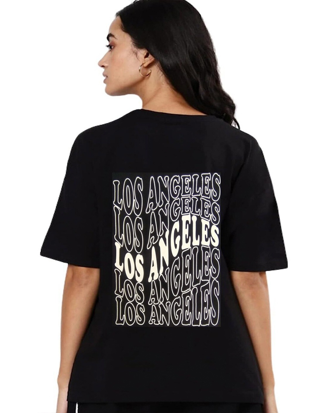 

BAESD Typography Printed Drop-Shoulder Sleeves Pure Cotton Oversized T-shirt, Black