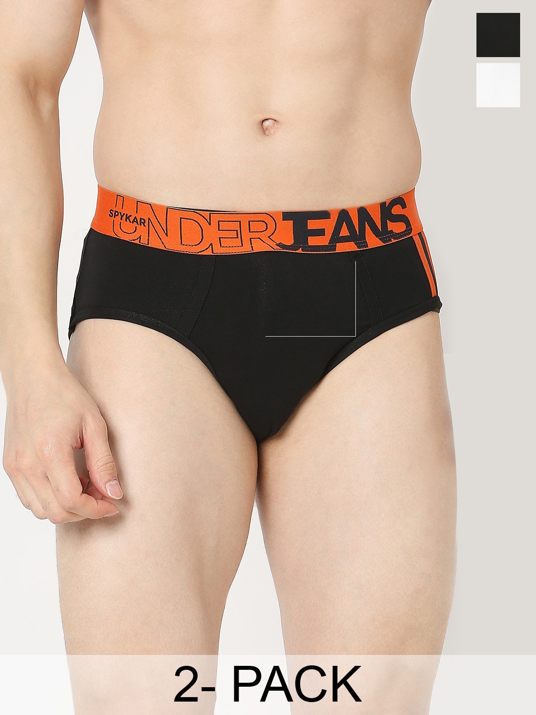

UnderJeans by Spykar Pack Of 2 Anti-Microbial Basic Briefs UJNTPBC011BLACKWHITE, Black
