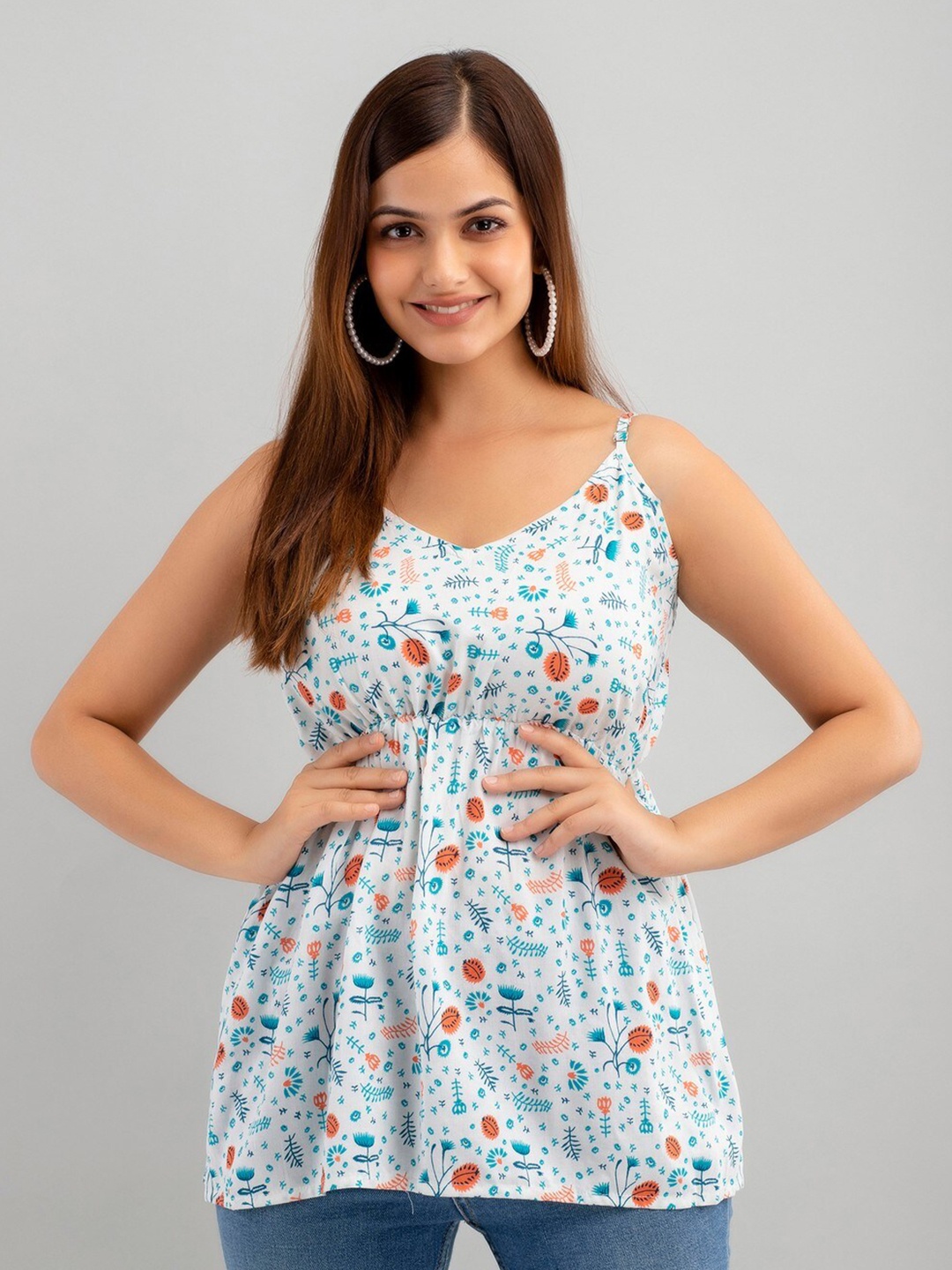 

TRENDSWILL Floral Printed Empire Top, White