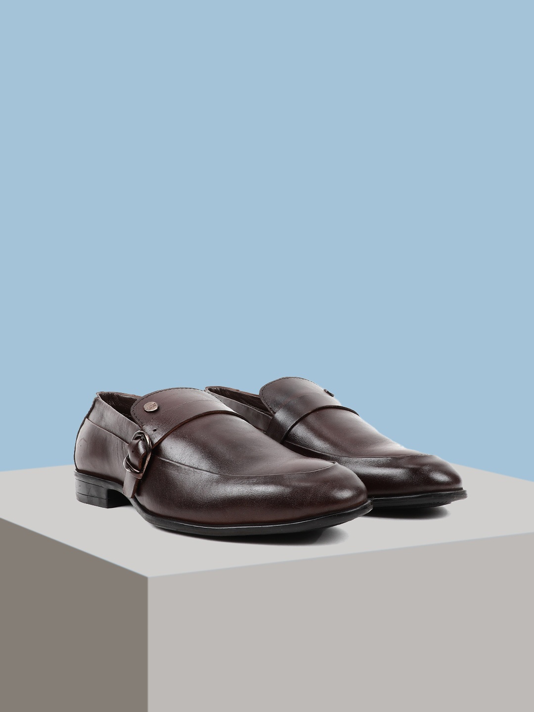 

Carlton London Men Leather Formal Monk Shoes, Coffee brown