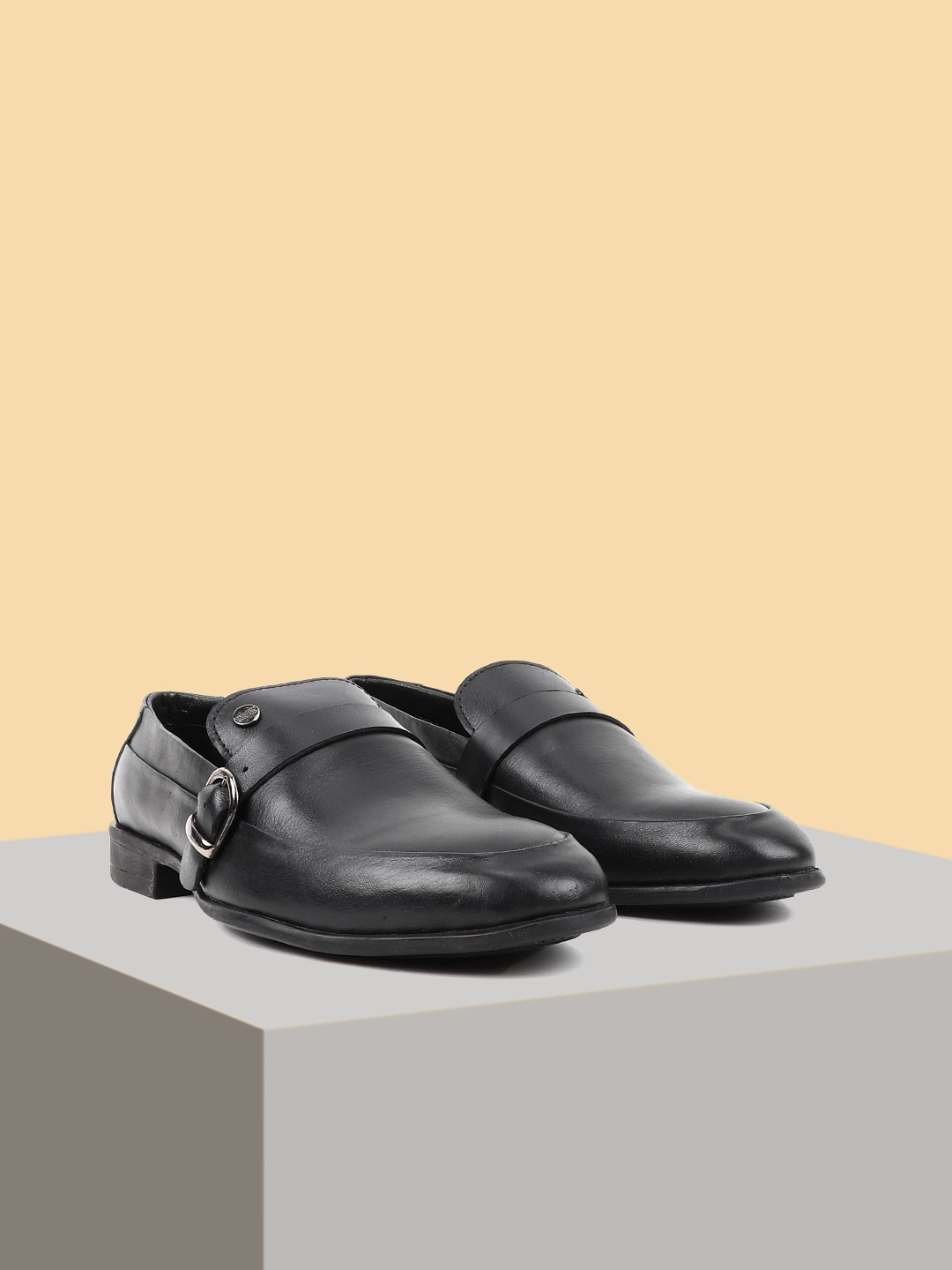 

Carlton London Men Leather Formal Monk Shoes, Black