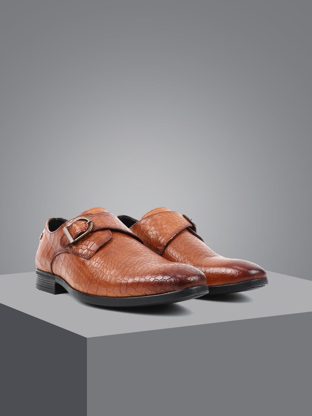 

Carlton London Men Leather Formal Monk Shoes, Brown
