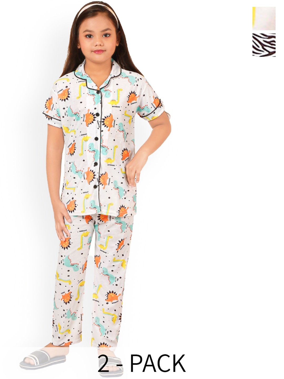 

BAESD Girls Pack Of 2 Conversational Printed Night suit, White
