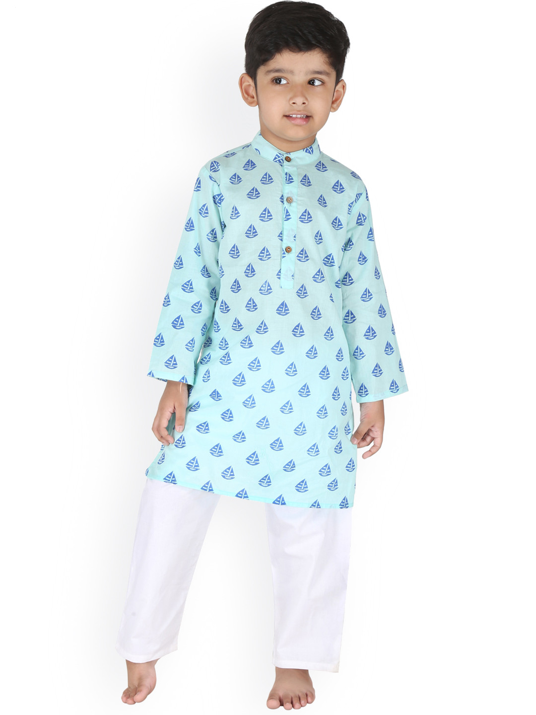 

BAESD Boys Ethnic Motifs Printed Pure Cotton Night suit, Blue