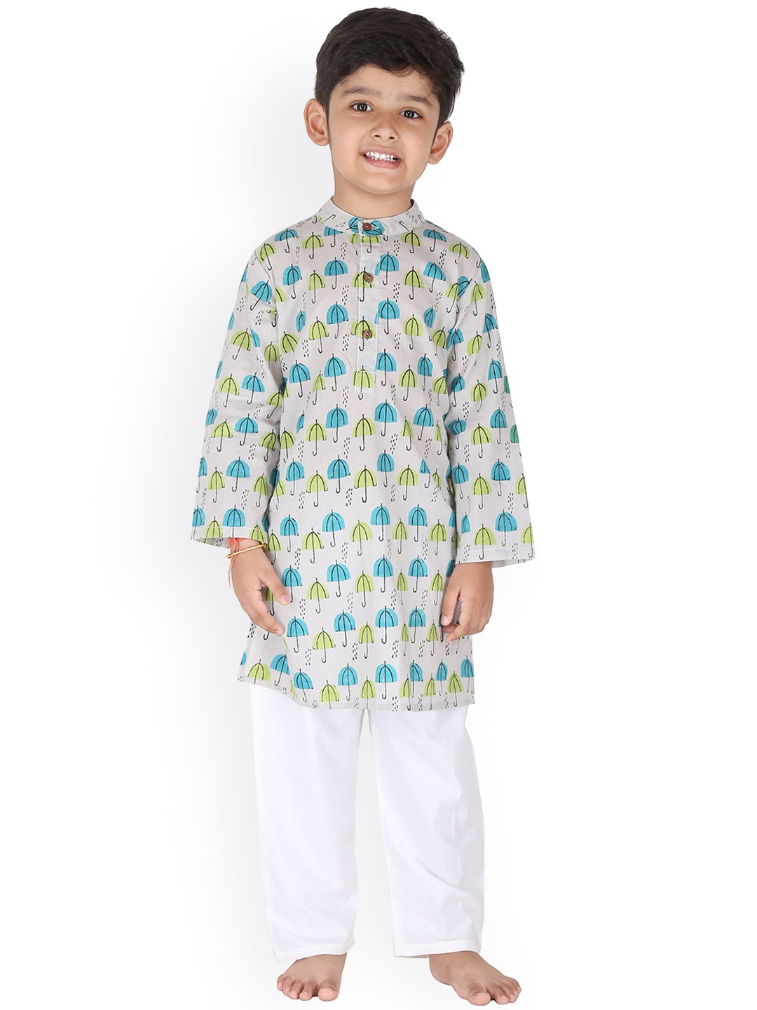 

BAESD Boys Ethnic Motifs Printed Pure Cotton Night suit, Grey