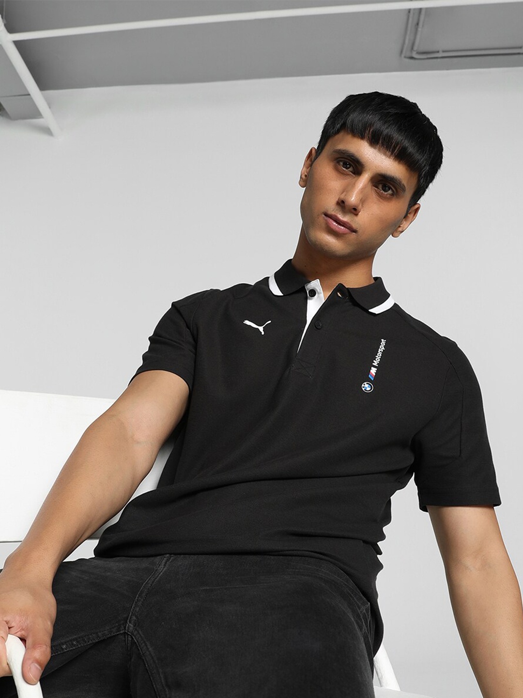 PUMA Motorsport Polo Collar Cotton T-shirt, Black