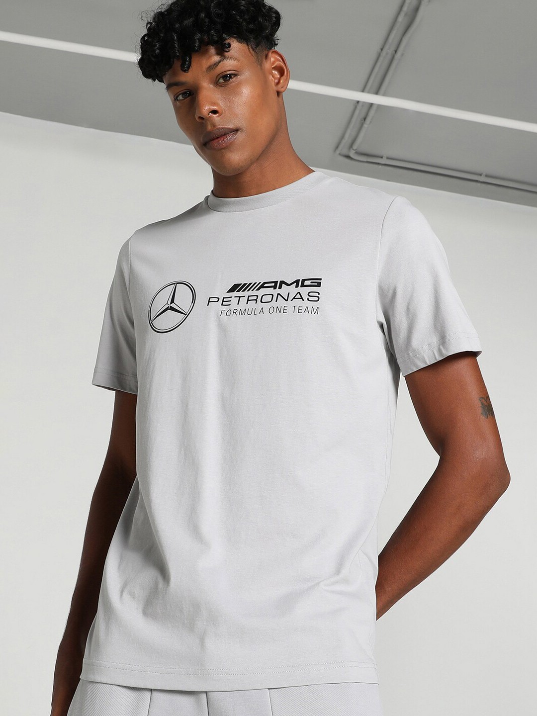 

PUMA Motorsport Mercedes-AMG Petronas Logo Printed Cotton T-shirt, Grey