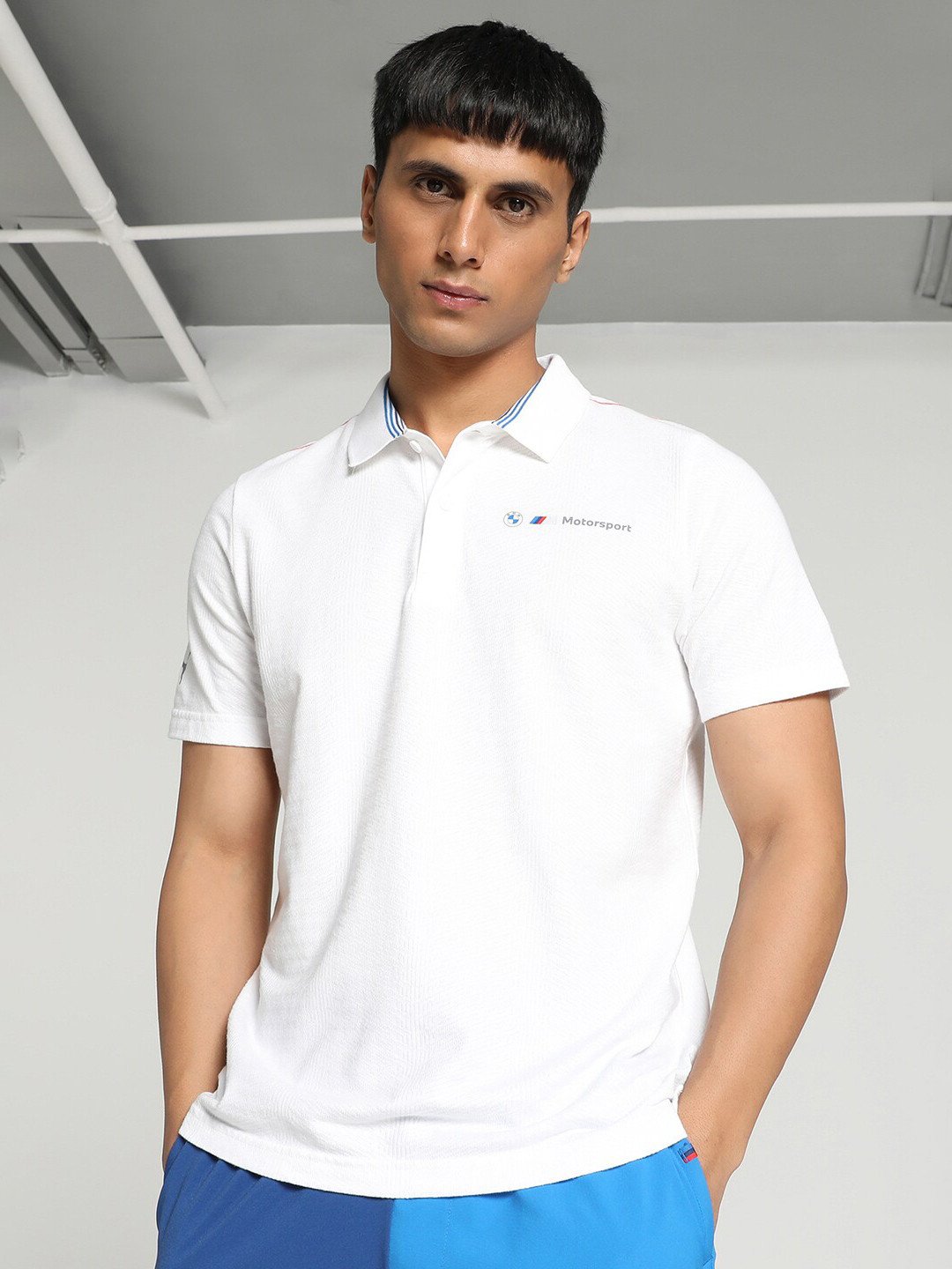 

PUMA Motorsport BMW M Polo Collar Jacquard Cotton T-shirt, White