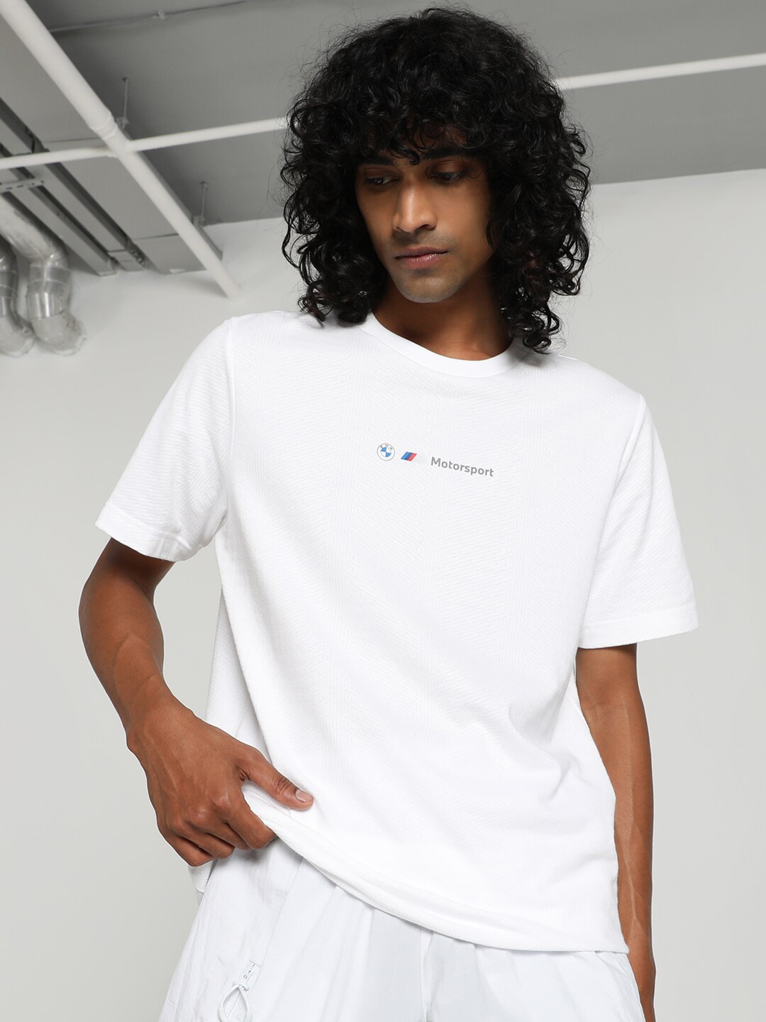 

PUMA Motorsport BMW M Drop-Shoulder Sleeves Jacquard Cotton T-shirt, White