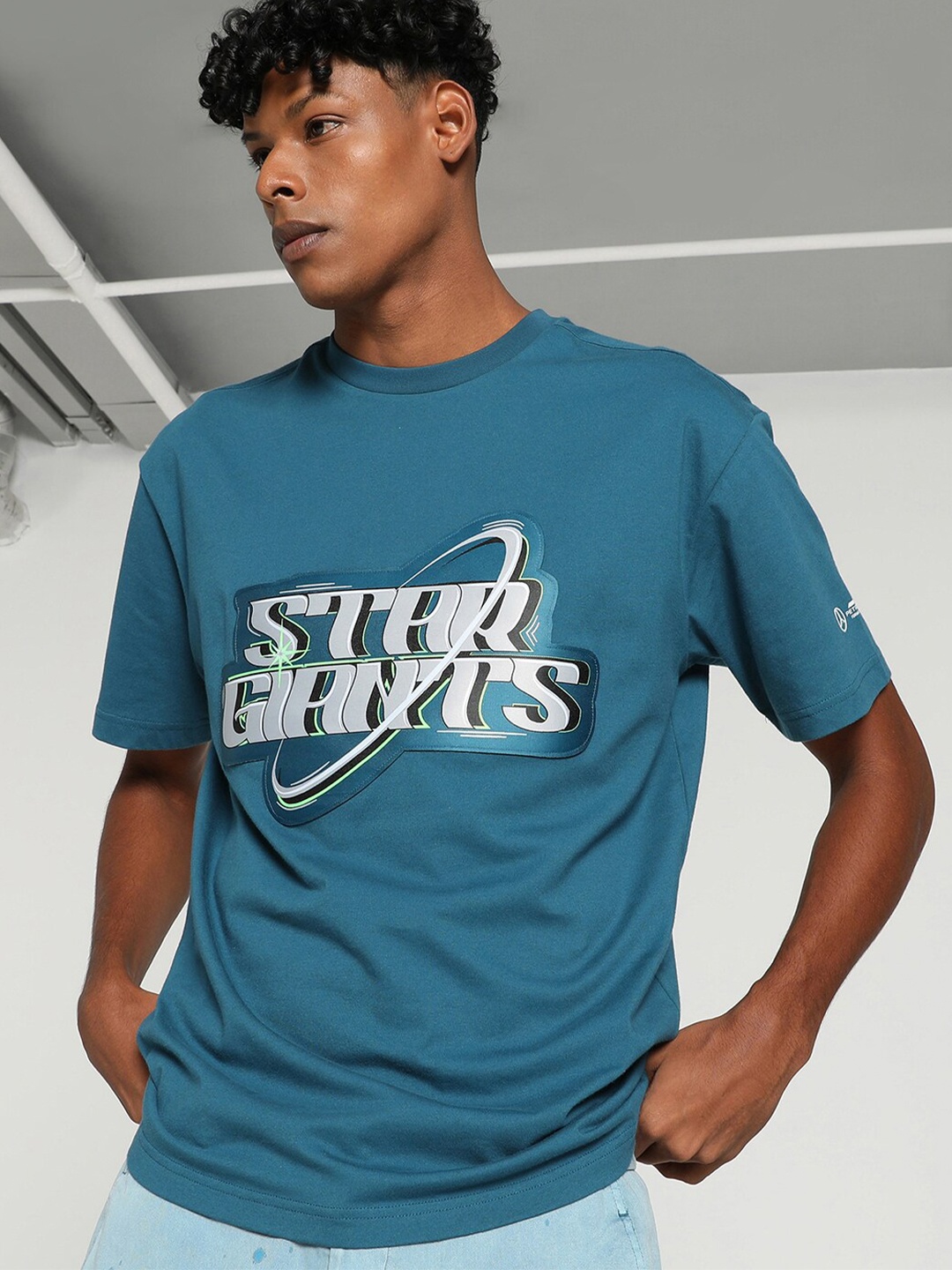 PUMA Motorsport Mercedes-AMG PETRONAS Printed Crew Neck Cotton T-shirt, Blue