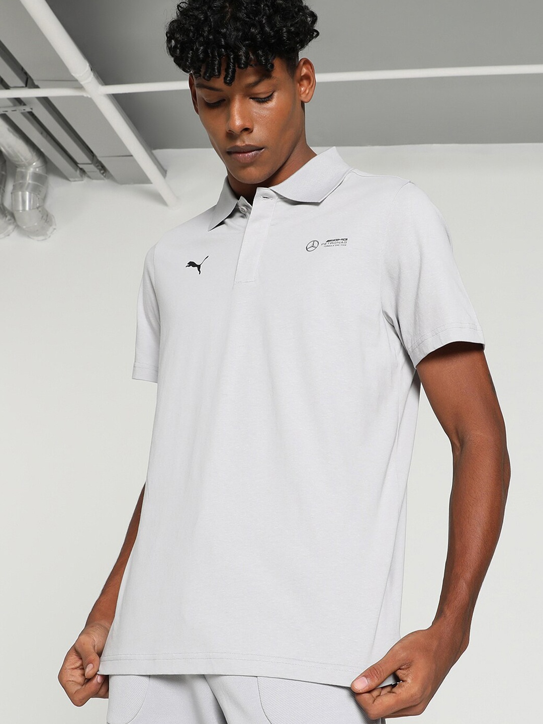 

PUMA Motorsport Mercedes-AMG Petronas Printed Polo Collar Cotton T-shirt, Grey